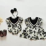 【66-120cm】ロンパース or ワンピース ベビー 女の子 レトロ フラワーデザイン - 画像 (2)