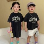 【80-150cm】Ｔシャツorワンピース オシャレ 英字 お揃いコーデ - 画像 (2)