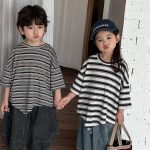 【80-140cm】Tシャツ ボーダー ドロップショルダー - 画像 (3)