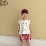 【80-150cm】セットアップ ノースリーブ トップス＆ボーダー パンツ - 画像 (6)