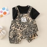 【73-100cm】セットアップ オシャレ ヒョウ柄 Tシャツ&サロペット - 画像 (6)