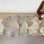 【66-100cm】セットアップ ベビー ノーカラーワッフル シンプル - 画像 (6)