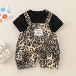 【73-100cm】セットアップ オシャレ ヒョウ柄 Tシャツ&サロペット - 画像 (7)