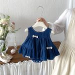 【66-90cm】ロンパース 蝶結び デニム ノースリーブ - 画像 (4)