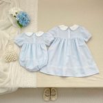 【66-130cm】ロンパースorワンピース ブルーフラワー刺繡 姉妹服 - 画像 (12)