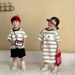 【80-150cm】セットアップorワンピース ペット柄 ボーダー - 画像 (6)