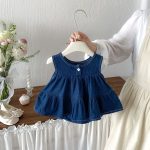 【66-90cm】ロンパース 蝶結び デニム ノースリーブ - 画像 (5)