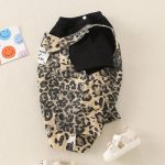 【73-100cm】セットアップ オシャレ ヒョウ柄 Tシャツ&サロペット - 画像 (5)