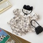 【66-90cm】セットアップ ブラック フラワー 半袖 トップス&パンツ - 画像 (7)