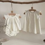 【73-100cm】2点セットORワンピース ハート柄 フリル袖 トップス＆ショートパンツ