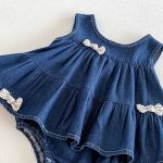 【66-90cm】ロンパース 蝶結び デニム ノースリーブ - 画像 (7)