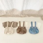 【66-100cm】シャツ or ロンパース 韓国風 ノーカラー - 画像 (3)