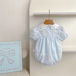 【66-130cm】ロンパースorワンピース ブルーフラワー刺繡 姉妹服 - 画像 (5)