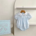 【66-130cm】ロンパースorワンピース ブルーフラワー刺繡 姉妹服 - 画像 (4)