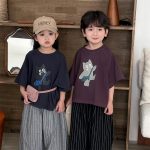 【80-140cm】半袖Tシャツ ねこ柄プリント ビッグシルエット