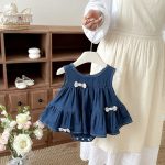 【66-90cm】ロンパース 蝶結び デニム ノースリーブ - 画像 (3)