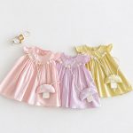 【73-120cm】ワンピース ベビー 女の子 バッグ付き フリルスリーブ