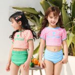 【80-140cm】水着 セットアップ 女の子 チェック プリント 帽子付き おしゃれ 水遊び スイムウェア - 画像 (4)