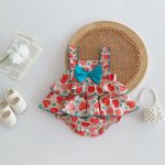 【66-90cm】ロンパース ベビー ワンピース風 蝶結び ハート
