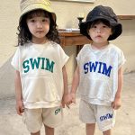 【80-150cm】セットアップ キッズ服 カジュアル SWIMプリント