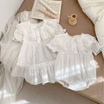 【66-90cm】ロンパース ベビー レース 刺繍の襟付き - 画像 (5)