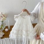 【73-100cm】ワンピース ベビー フリルスリーブ 多層チュール - 画像 (3)