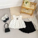 【73-120cm】セットアップ 女の子 可愛い ドット ブラウス＆パンツ - 画像 (2)