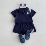 【80-130cm】セットアップ ストライプ柄 半袖ポロシャツ ショーツセット - 画像 (7)
