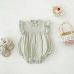 【66-90cm】ロンパース ベビー 無地 フリルスリーブ