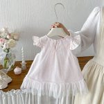 【73-100cm】ワンピース ベビー フリル スリーブ 蝶結び - 画像 (3)