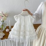 【73-100cm】ワンピース ベビー フリルスリーブ 多層チュール - 画像 (4)