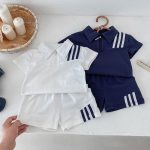 【80-130cm】セットアップ ストライプ柄 半袖ポロシャツ ショーツセット - 画像 (17)
