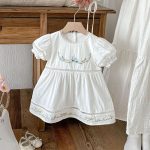 【80-130cm】ワンピース 女の子 刺繍 フラワー レース襟 バルーン袖 - 画像 (16)
