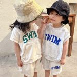 【80-150cm】セットアップ キッズ服 カジュアル SWIMプリント - 画像 (3)