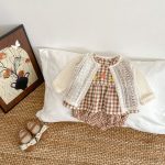【66-100cm】セットアップ ベビー チェック 刺繍 フラワー - 画像 (3)