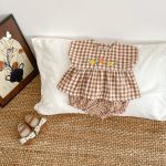【66-100cm】セットアップ ベビー チェック 刺繍 フラワー - 画像 (2)