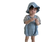 【66-100cm】ロンパース or Tシャツ ベビー 帽子付き デニム - 画像 (8)