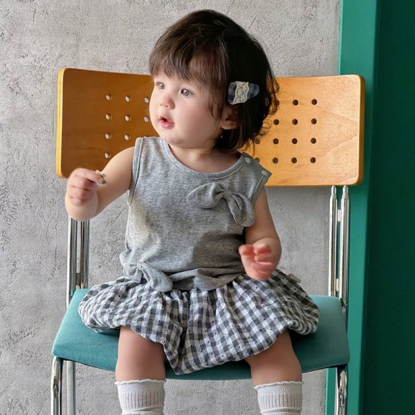 【73-110cm】セットアップ ベビー 可愛い ノースリーブTシャツ＆チェックフレアスカート