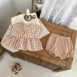 【66-100cm】セットアップ ベビー チェック 刺繍 フラワー - 画像 (9)