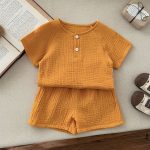 【80-130cm】セットアップ ベビー 無地 薄手 ガーゼ - 画像 (10)
