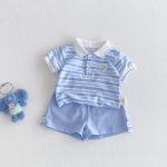 【73-120cm】セットアップ ベビー 学院風 ストライプセット - 画像 (3)