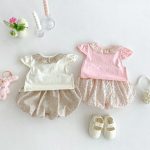 【66-100cm】セットアップ ベビー フリル襟トップス&フラワーパンツ - 画像 (2)