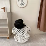 【66-90cm】ロンパース ベビー 韓国風 パフスリーブ ドット - 画像 (5)