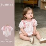 【66-90cm】ロンパース ベビー ピンク パフスリーブ スウィート - 画像 (3)