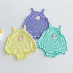 【66-90cm】ロンパース ベビー カートゥーン 刺繍 ニット キャミロンパース
