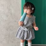 【73-110cm】セットアップ ベビー 可愛い ノースリーブTシャツ＆チェックフレアスカート - 画像 (4)