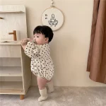 【66-90cm】ロンパース ベビー 韓国風 パフスリーブ ドット - 画像 (4)