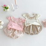 【66-100cm】セットアップ ベビー フリル襟トップス&フラワーパンツ - 画像 (3)