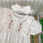 【66-90cm】ロンパース ベビー 刺繍入り ラウンドネック - 画像 (8)