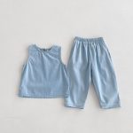 【80-130cm】セットアップ キッズ服 ノースリーブ デニム - 画像 (4)